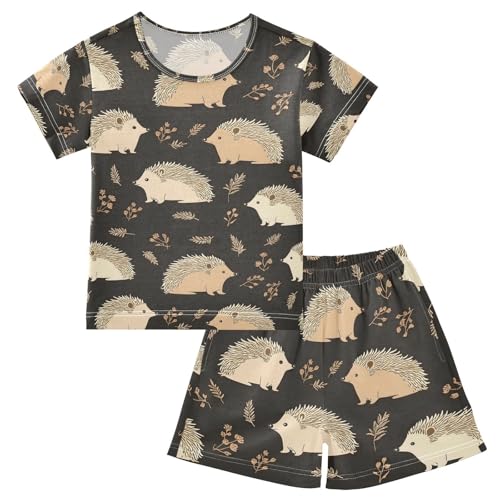 ALAZA Hedgehog Lovely Stylish Pajamas Set Short Sleeve Cotton Sleepwear Summer Pjs 2 Piece 5-14Y