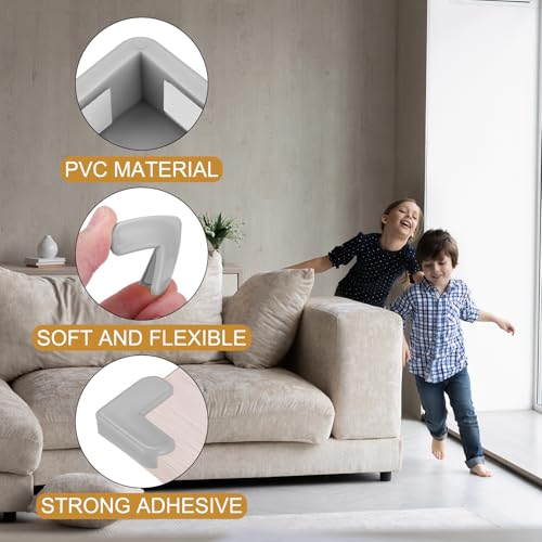 Image of uxcell Corner Protectors, 16 Pcs Table Corner Protectors, Furniture Corner Guard and Edges Safety Bumpers for Table Edges and Sharp Corners (L-Shaped, Grey)