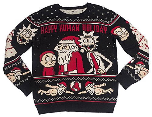 Ripple Junction Rick and Morty Adult Christmas Sweater Happy Human Holiday Novelty Sweater for Men and Women Medium