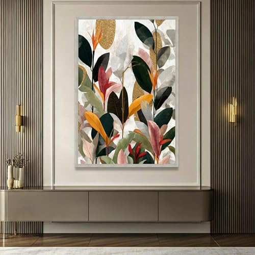 Tableau abstrait feuilles décoration botanique grand format