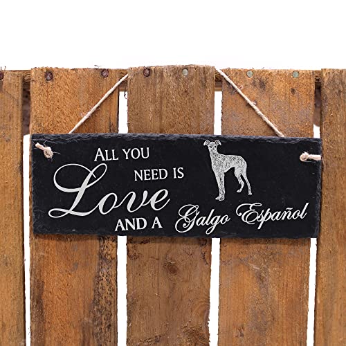 Schiefertafel Deko Galgo Español Schild 22 x 8 cm - All you need is Love and a Galgo Español - Wanddeko Dekoration Türschild