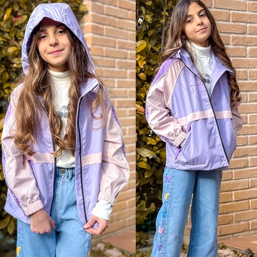 Image of Rolanko Girls Windbreaker Jacket Lightweight Water Resistant Hooded Outwear Jacket for Kids Boys Outdoor Hiking School Travel