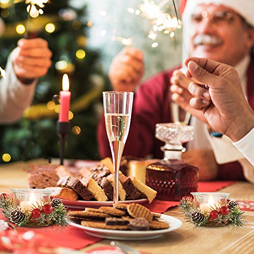 Oyaton Christmas Votive Candle Holders With Snowy Pinecone Berry Candle Ring, Decorative Glass Tealight Candle Holder Set Of 2 For Home, Wedding, Living Room And Bedroom Decor(Exclude Candles) #TOP6