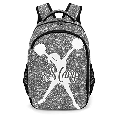 Custom Cheerleader Backpack Custom Name Large Capacity Shoulder Bags for Sports Party Bling Sliver Print Simple Cheer