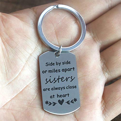 LingSong Roestvrijstalen sleutelhanger Side by Side of Miles Apart Sisters Close at Heart Vriendschapsgeschenken Sisters… - Afbeelding 5