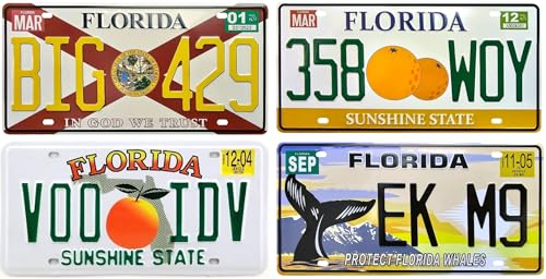 OPO 10 - Lot von 4 US-Autokennzeichen aus Metall – Nachbildungen echter amerikanischer Florida-Kennzeichen – 13-84-85-87