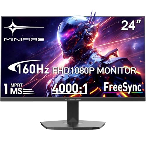 Minifire Gaming Monitor 24 Zoll,160 Hz,1ms, FreeSync, Full HD(1920 x 1080),Rahmenlos Bildschirm, Einstellbar,300Nits,sRGB 100%,HDMI 2.0 DP 1.4-(MFG24F4M HDMI-Kabel im Lieferumfang enthalten)