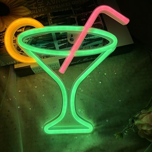 Image of Cocktails Neon Sign for Wall Decor ，Cocktails Happy Hour Neon Sign Man Cave Bar Home Art Neon Light Handmade LED Neon Lights Signs for Bedroom Beer Bar Neon Light Sign Hotel Party Club