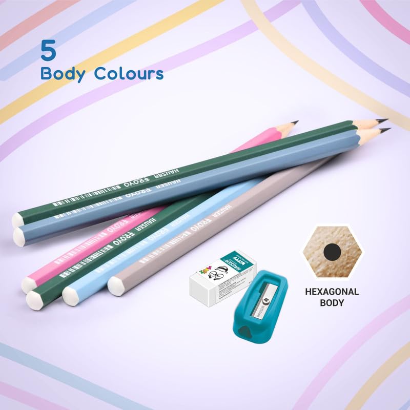Image of HAUSER ARTZ FROYO - WOODEN PENCIL Set - 40 Pcs Multicolor Pencils | Extra Dark Lead for Smooth Writing | Ideal for Kids School Use & Drawing