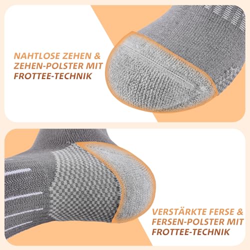Niorasen Socken Herren, Baumwolle Herrensocken mit verstärkter Ferse und Zehe, Sportsocken mit Nahtlose Zehen, Crew Wandersocken, Arbeitssocken, Tennissocken, Laufsocken, 4 Paar, Grau, 43-46