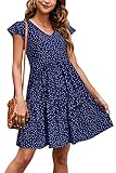 ULTRANICE Summer Sun Dresses for Women 2023 Casual Trendy V Neck Polka Dot Ruffle Mini Dress(Navy Bl