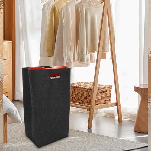 APACALI 2 Stück Wäschekorb Schmal, 60L Faltbar Wäschesammler Schmal, Wäschekorb Schwarz Schmaler Wäschekorb, Filz Wäschesammler, Schwarz Verdicktes Waschbehälter für Schlafzimmer, Badezimmer