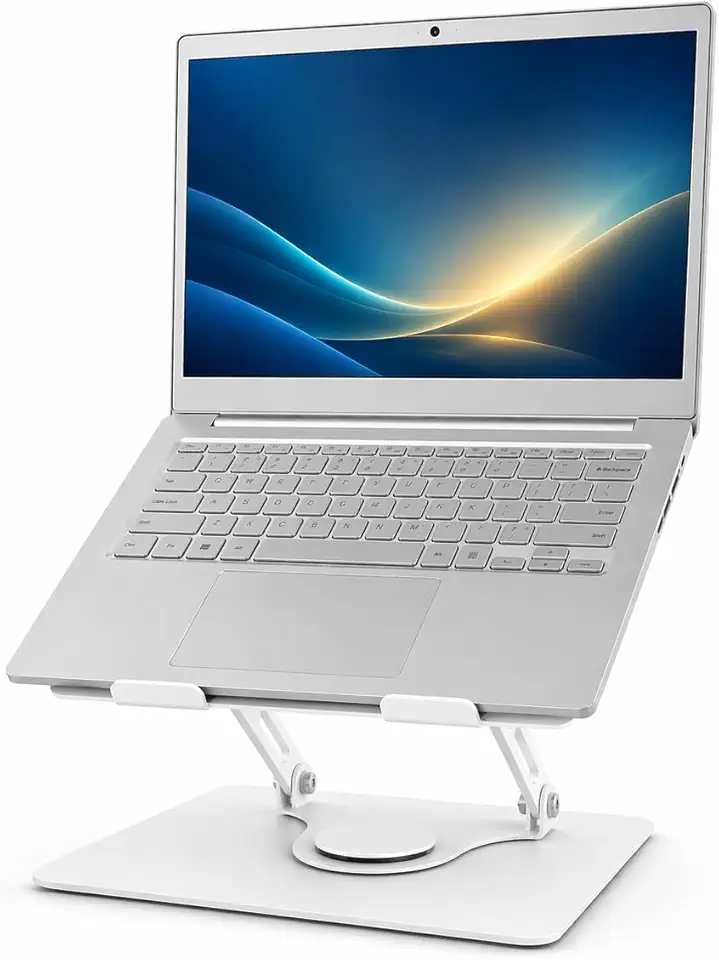 Suporte para Notebook e Tablet em Alumínio Ajustável com Rotação 360º Apoio Ergonômico para Escritório Base com Pés Antiderrapantes e Encosto Estável Portátil Dobrável para Macbook e Laptop até 17