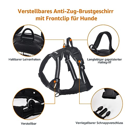 Amazon Basics Anti-Zieh-Hundegeschirr, verstellbar, weich gepolstert, mit reflektierenden Streifen, Schwarz, Größe Mittel