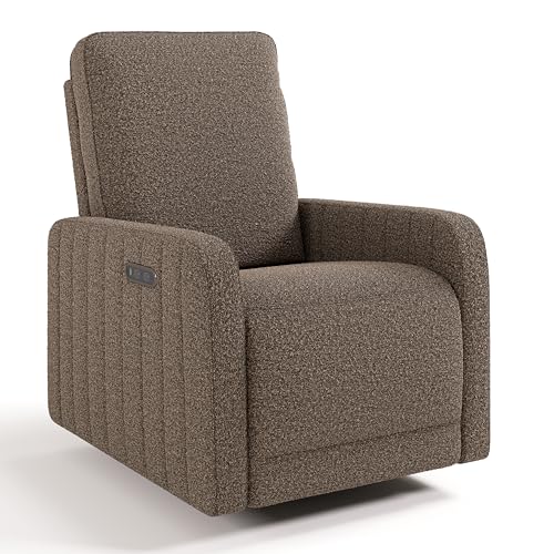 Storkcraft Kyoto Deluxe Power Recliner Swivel Glider (Mountain Brown Boucle) – Premium Electronic Power Recliner for Nursery, Includes Dual-USB Charging Port with USB-A & USB-C, Glider Rocking Chair