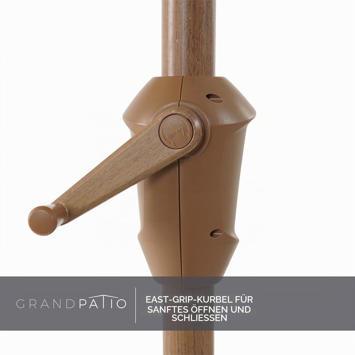 Grand patio Sonnenschirm, Ø270cm, Sonnenschirm Balkon mit Quastendesign mit Druckknopfneigung und Kurbel, Fransen Gartenschirm, Terrassenschirm, UV-Schutz 50+ (Beige)