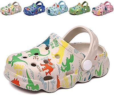 Fadezar Kids Cartoon Dinosaur Clogs, Toddler Boys Girls Garden Shoes, Slip On Beach Pool Slide Sanda...