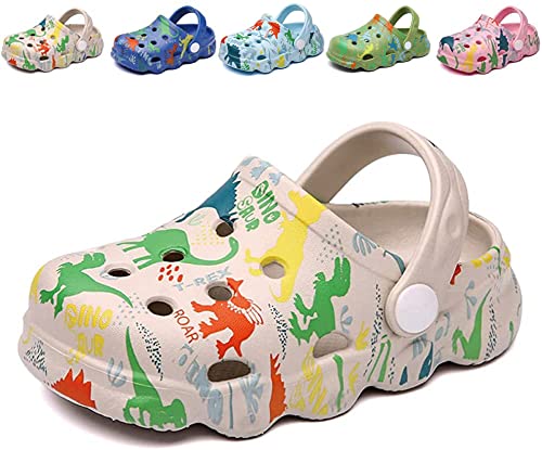 Fadezar Kids Cartoon Clogs Boys Girls Toddler Dinosaur Garden Shoes Slip On Beach Pool Shower Slide Sandals Grey 6-7 Toddler