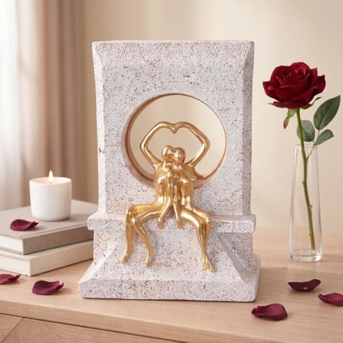 Image of Amazon Basics Elegant Romantic Couple Figurine for Home & Office Decor | Modern Abstract Love Sculpture Showpiece for Living Room, Shelf, Study Table & Bedroom Styling (Gold & Beige, 21 cm)