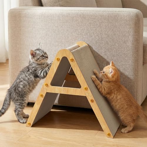 Conlun Griffoir Chat Forme A, Grattoir Triangulaire 2-en-1 (Vertical et Plat), Carton Ondulé Réversible Double Face, Planche Idéale pour Chaton ≤ 5kg,...