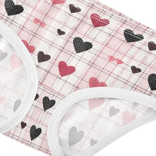 ZZKKO Red Black Love Heart and Plaid Girls Underwear Toddler Panties for Girls Comfort Brief Size 2T-8Y3