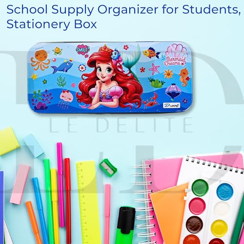 Image of 9 in 1 Mermaid rakhi Gift Combo Set For Girls Kids cute stylish Gift box Stationery Set Age 6-8 Years 10-12 Year I Diary, Stickers, pen, pencil case, badge, Eraser, watch& colors