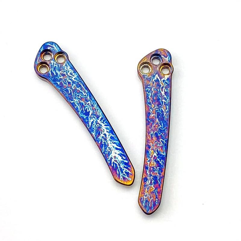 1PC Deep Carry Pocket Clip Fits for Spyderco C81, Custom Handmade Toasted Blue Titanium Back Clip with 3PCS Titanium Screws