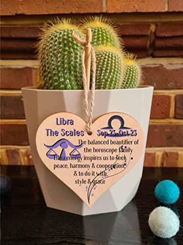 Handmade Wooden Hanging Heart Plaque Gift Signs of the Zodiac Libra Astrological Star Sign Keepsake Card Alternative - Image 4