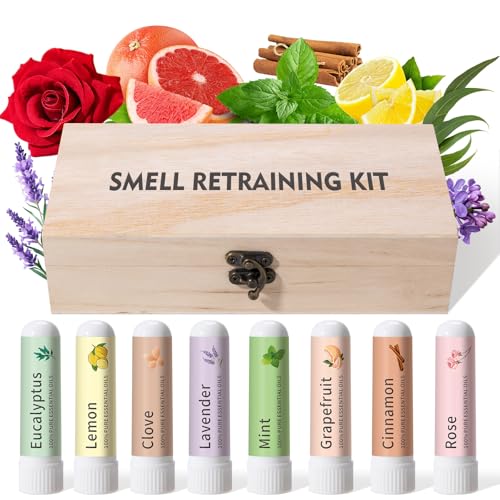 Smell Training Kit for Loss of Smell - 8 Essential Oils Therapy Olfactory Training with Lemon Clove Eucalyptus Rose - Natural Smell Retraining Kit for Sense of Smell Anosmia Support