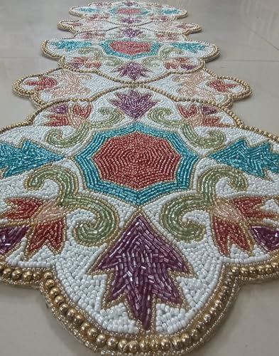 Image of Made for You Handmade Floral Beaded Multicolour Table Runner | 13x36 Inch Dining Table Topper & Centerpiece | Decorative Table Runner for Home, Living Room & Gifting (1 Piece)