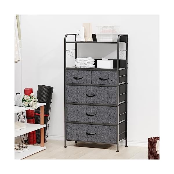 Jojoka dresser for bedroom with 5 drawers dressers chests of drawers for hallway entryway storage organizer unit with fabric sturdy metal frame wood tabletop easy pull handle  urban country home decor