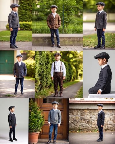 Kids Tweed Newsboy Cap for Boys Toddler, 20s Flat Beret for Little Gentlemen Pageboy Fedora Cabbie Herringbone Hat3
