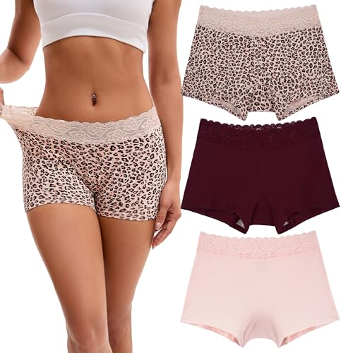 INNERSY Women's Lace Underwear Cotton Soft Boyshorts Panties Boxer Briefs 3-Pack
