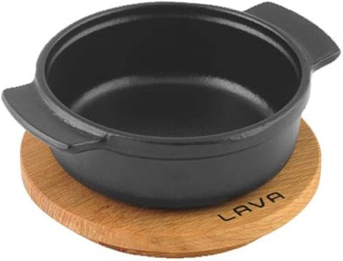Lava,Pişirme Kabı, LV ECO GV 11 K4, Yuvarlak Güveç, Ahşap Altlık, Çap 11 cm, Dökme Demir, Siyah