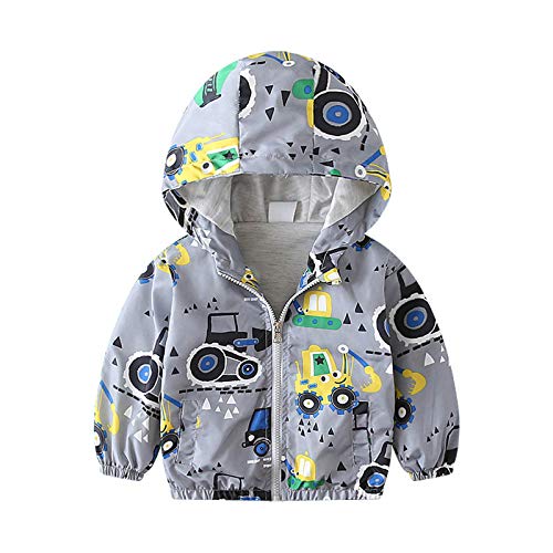 Toddler Boys Windbreaker Long Sleeve Windproof Outwear Casual Zip Hooded Jacket (Grey, 2-3 Years)