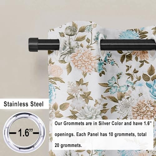 Image of Cloth Fusion Printed 100% Blackout Window Curtains 5 Feet Long Set of 2, Room Darkening Parda with Stainless Steel Grommets for Home Decor (5x4.5 Feet, Blue Blooms)