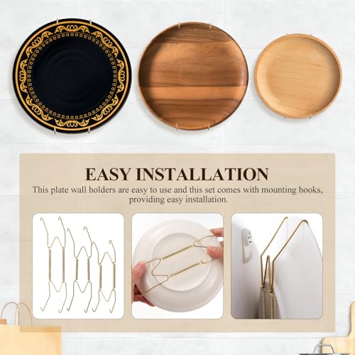 Image of MAGICLULU Invisible Plate Hangers for Wall with Spring Hooks W Type Steel Plate Holders Set for 6 8 10 Inch Plates Decorative Wall Display Holders for Home Kitchen