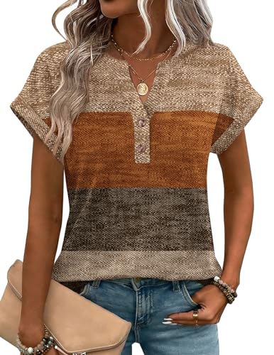 Zeagoo Striped Shirts for Women Short Sleeve V Neck Blouses Fashion Summer Tops Casual Teacher Outfits