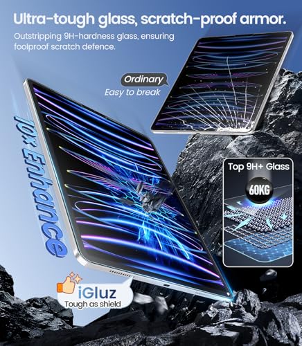Image of iGluz 2 Pack for iPad Pro 11 inch(4th 3rd 2nd 1st Gen) iPad Air 10.9 inch(5th 4th Gen) 9H+ Tempered Glass Screen Protector with Easy-Install Box[12FT Military Grade Shatterproof] HD Clarity,Scratch Resistant