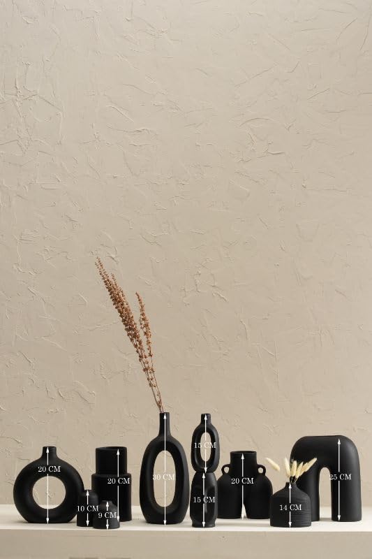 Image of PUREZENTO Black Farmhouse Vase Black Set of 10 Matte Finish Ceramic Designer Flower Vase for Home Decoration Centre Table Room Side Corner