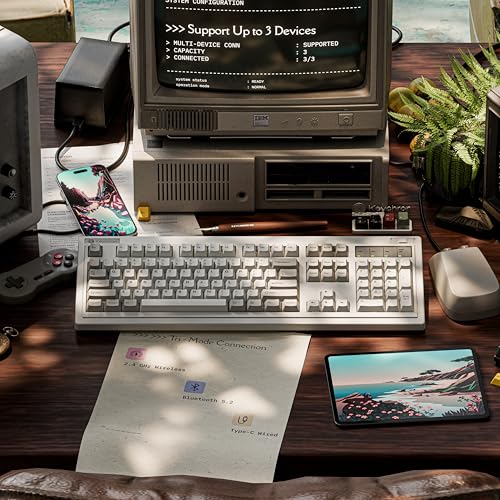 Image of Keychron R6 Retro Wireless Mechanical Keyboard, 100% Full Size Hot Swappable RGB Apex Banana Tactile Switch, QMK Tri-Mode(2.4 GHz /Bluetooth /Wired), Compatible with Mac PC Linux