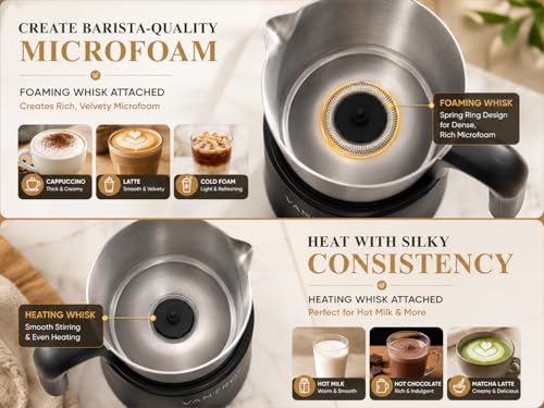 Image of VANTRO 900ml Electric Milk Frother & Milk Warmer, 4-in-1 Automatic Hot & Cold Foam Maker with Detachable Stainless Steel Jug, Coffee Frother for Latte, Cappuccino, Macchiato & Hot Chocolate