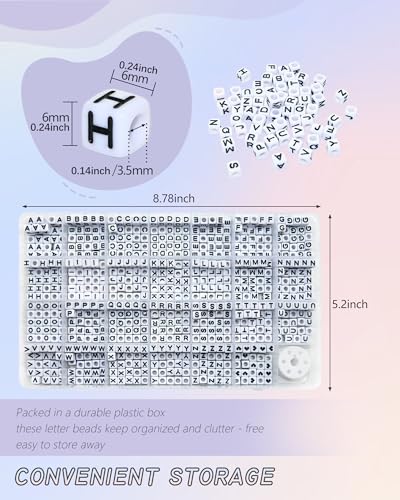 Image of Amaney 810pcs Square Letter Beads 6x6mm Acrylic Alphabet Letter Beads White with Black Letters for Jewelry Making Bracelets Necklaces Key Chains
