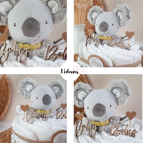 Windeltorte klein mit Kuscheltier Boho Vintage Stil | Geschenk zur Geburt | Made in Germany | mit Premium Windeln & schönem Zubehör | Baby Geschenk | Geschenke zur Geburt