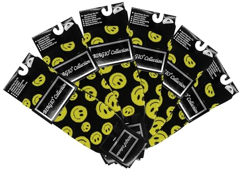 6 Pair of Biagio Solid YELLOW SMILEY FACE Black Color Men's COTTON Dress SOCKS
