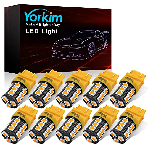 Yorkim 3157 LED Light Bulbs Amber Bright,3056 3156 3156A 3057 4057 3157 4157 T25 LED Bulbs for Brake Lights, Backup Reverse Lights,Reverse Tail Lights - Pack of 10