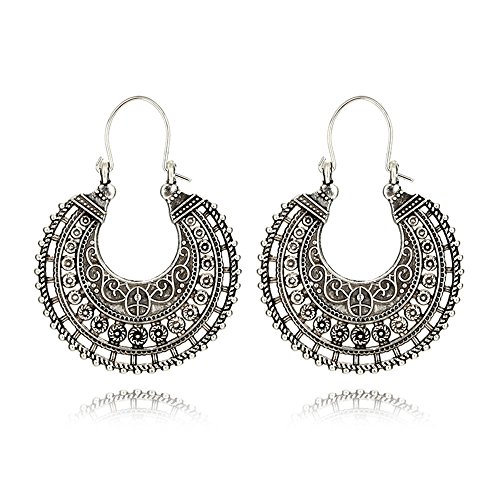 Cyntan Gypsy Hoop Dangle Earrings Boho Ethnic Jewelry Antique Retro Tribal Earrings Swirl Indian Boho Earrings Body Jewelry For Women Girls