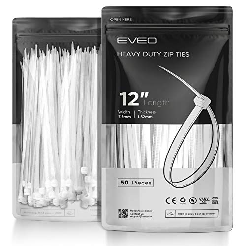 EVEO 12 inch Zip Ties Heavy Duty - White Zip Ties | Cable