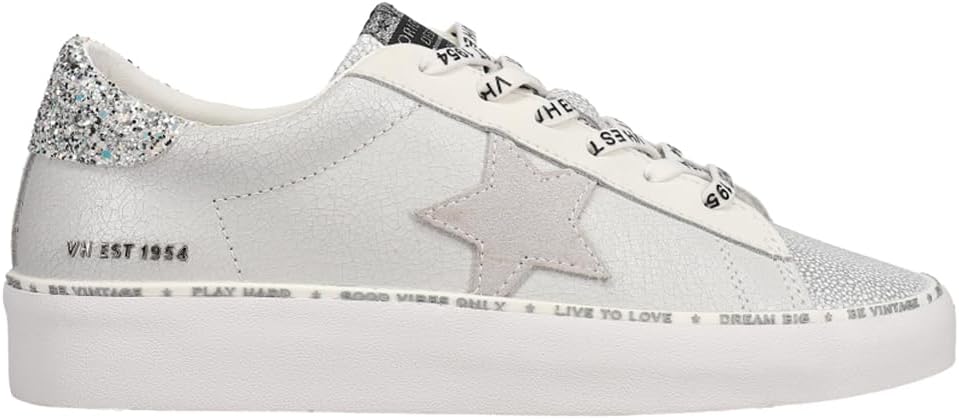 VINTAGE HAVANA Womens Dalya Glitter Lace Up Sneakers Shoes Casual - Off White