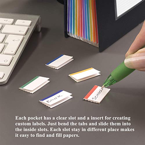 Pasta expansível com 12 bolsos, porta-documentos expansível KXF portátil com tampa para escritório A